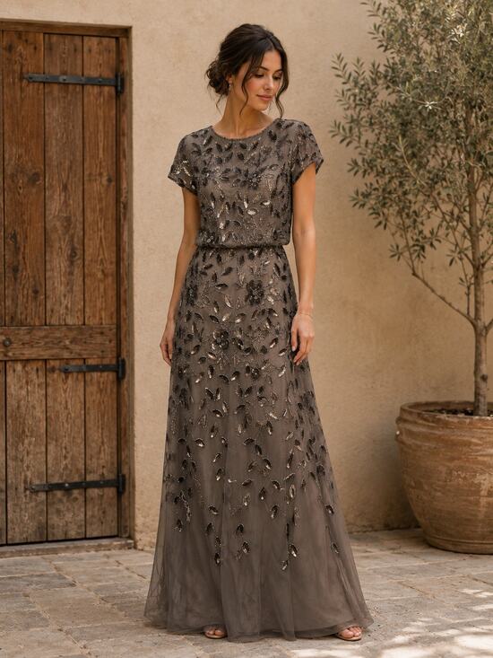 Adrianna Papell Dresses & Skirts - Adrianna Papell Brown Lead Beaded Sequin Floral Evening Gown Size 2 NWT $299
